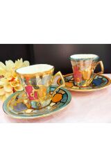 Dubai Tria Porselen El Boyama 2li Kahve Fincan Takımı