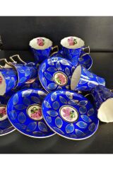 Porselen el boyama Badem 6 KİŞİLİK KAHVE FİNCAN TAKIMI