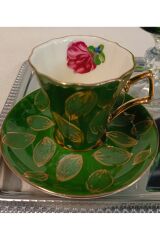 BADEM PORSELEN EL BOYAMA TEK KİŞİLİK KAHVE FİNCANI VE KADEH SU BARDAĞI