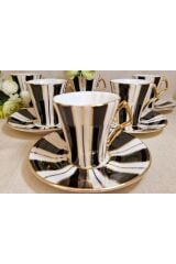 Zarif Çizgiler Porselen El Boyama 6lı Kahve Fincan Takımı