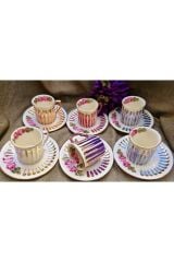 Çizgili Altı Kişilik Kahve Takımı