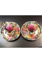 Çiçek Porselen El Boyama 2li Kahve Fincan Takımı