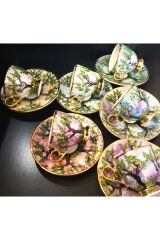 Porselen El Boyama Alti Ki̇şi̇li̇k Kahve Fi̇ncan Takimi